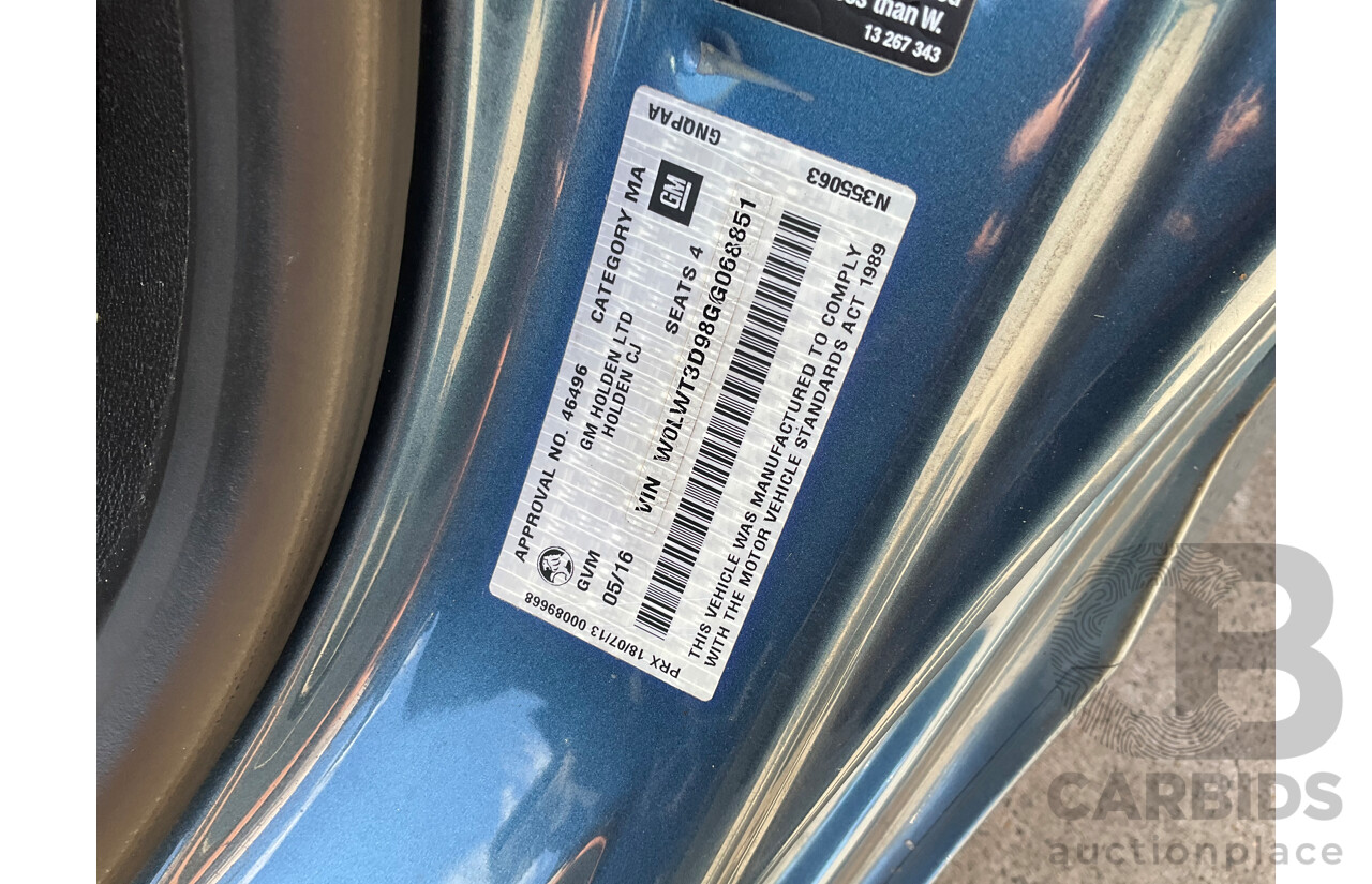 05/2016 Holden Cascada (FWD) CJ MY16 2d Convertible Deep Sky Blue Metallic Turbo 1.6L