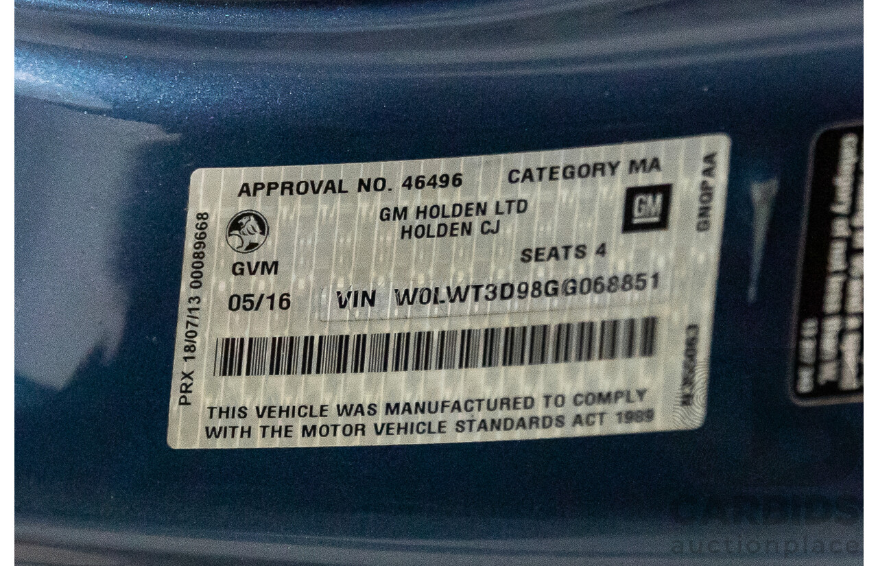 05/2016 Holden Cascada (FWD) CJ MY16 2d Convertible Deep Sky Blue Metallic Turbo 1.6L