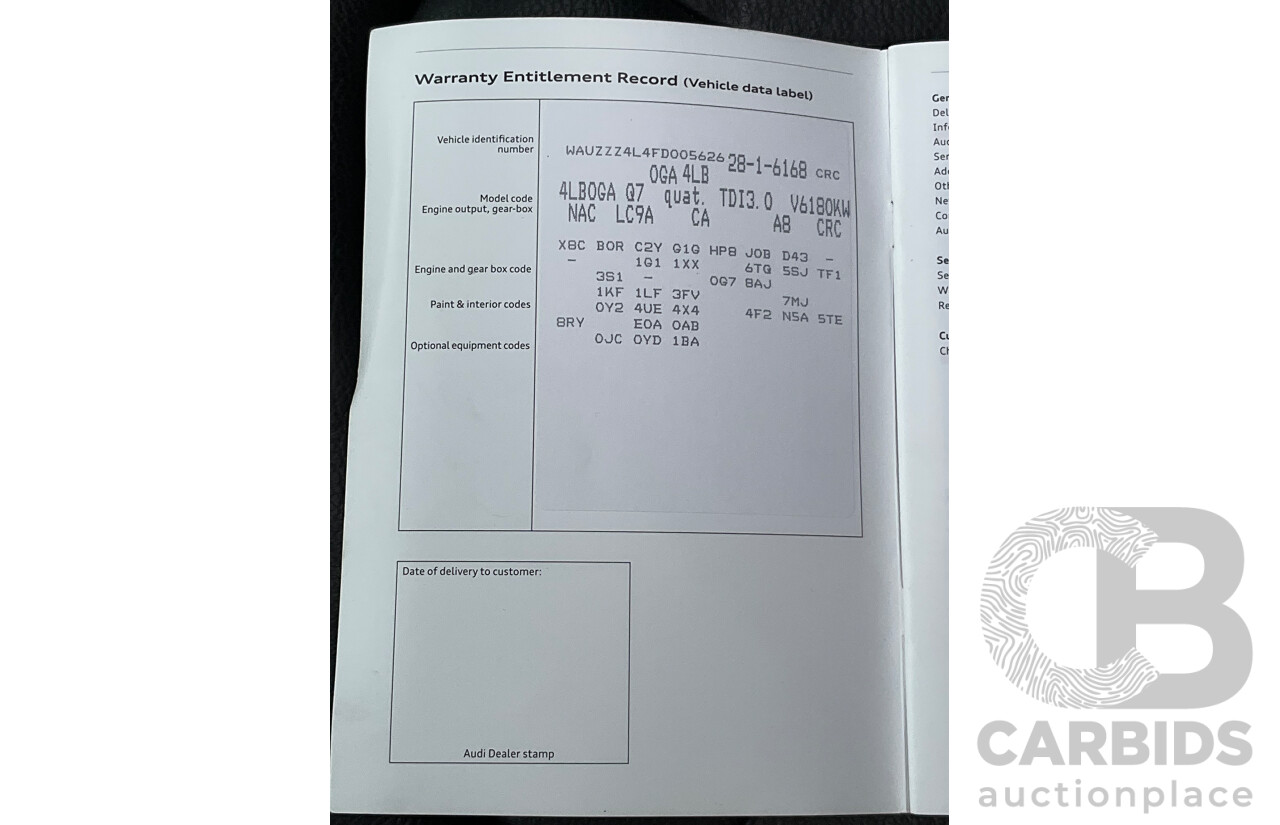 10/2014 Audi Q7 3.0 TDI Quattro S-Line MY14 4d Wagon Carrara White Turbo Diesel V6 3.0L