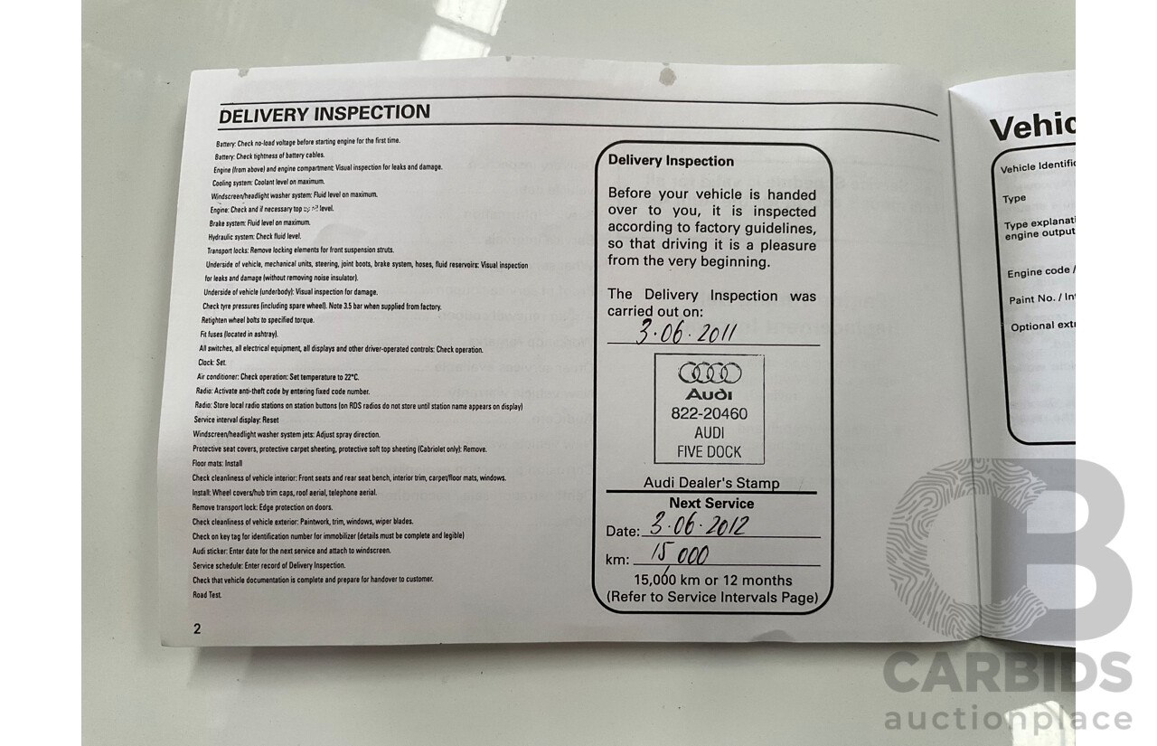 05/2011 Audi A5 Sportback 3.0 TDI Quattro (AWD) 8T MY11 5d Hatchback Ibis White Turbo Diesel V6 3.0L