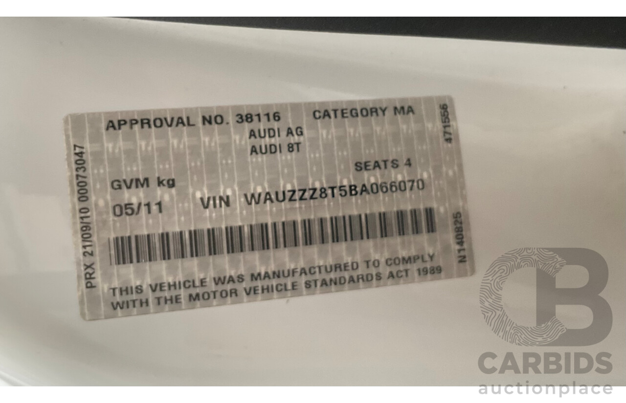 05/2011 Audi A5 Sportback 3.0 TDI Quattro (AWD) 8T MY11 5d Hatchback Ibis White Turbo Diesel V6 3.0L