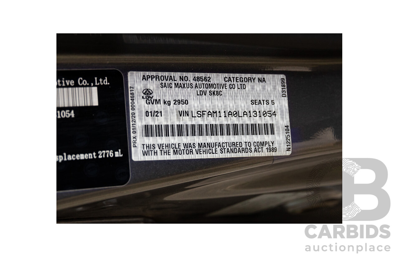 01/2021 LDV T60 Luxe (4x4) 4x4 SK8C Double Cab Utility Lava Grey Metallic Turbo Diesel 2.8L