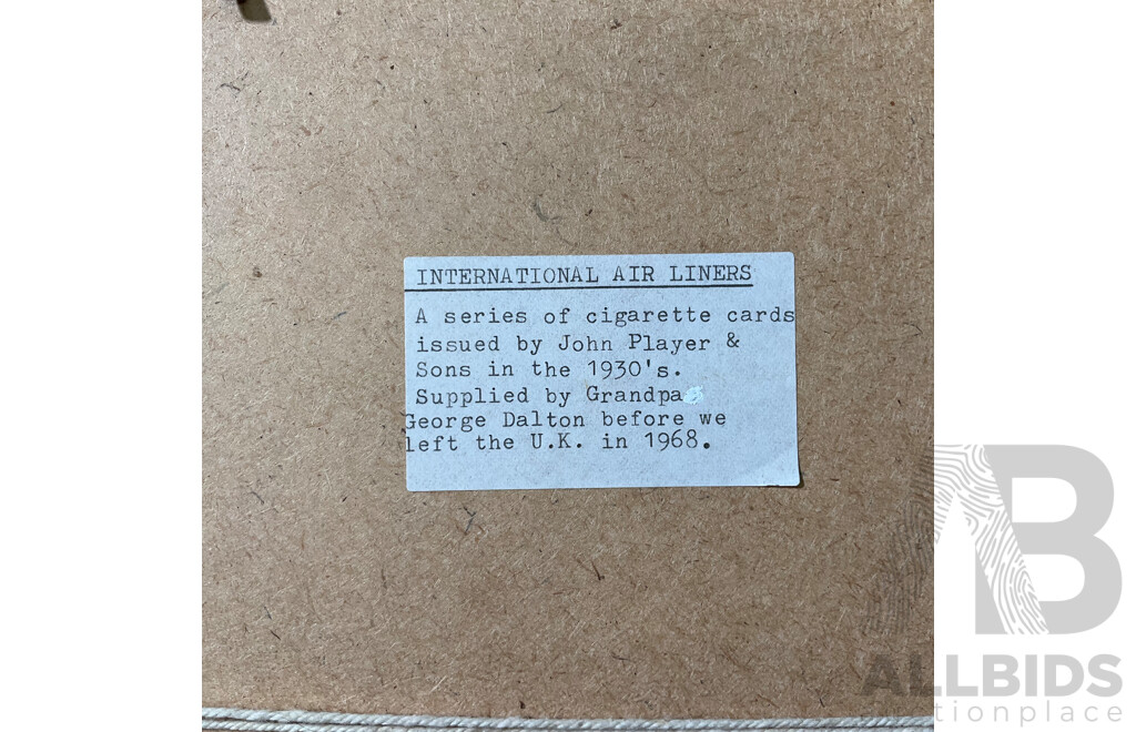 Collection of Vintage John Player & Sons (1930's) International Air Liners Airplane Themed Cigarette Cards - Framed, 44 X 54 Cm (frame)