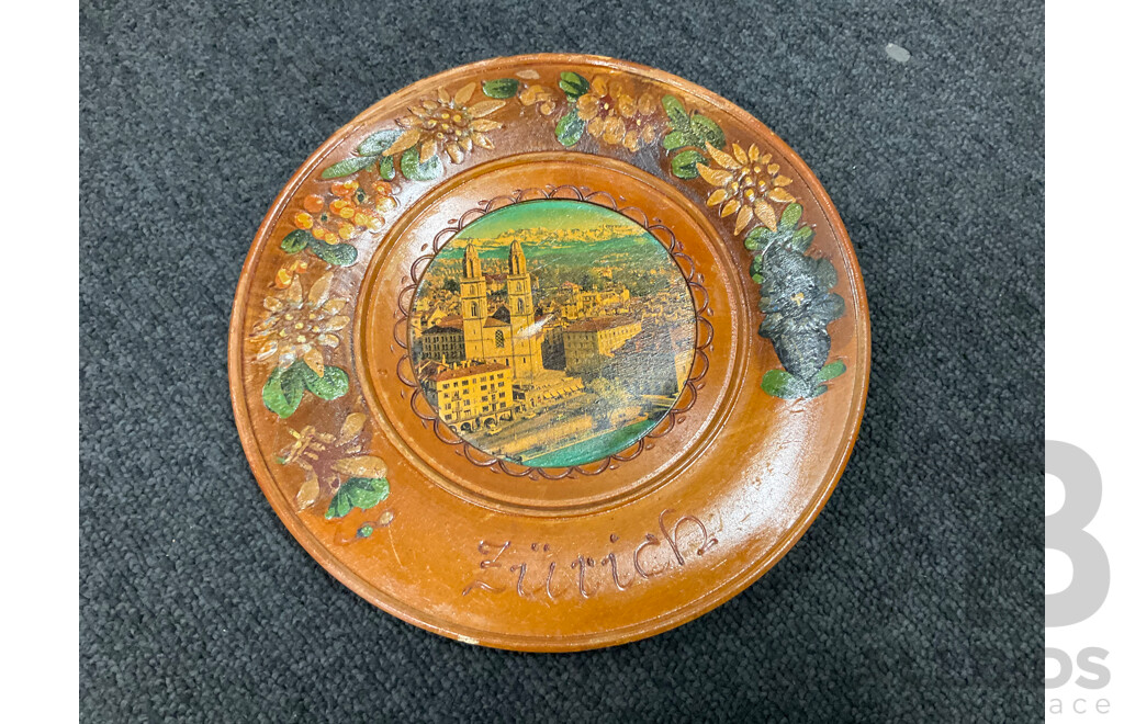 Ornate Framed Pictures and Decorative Woooden Plate  - Lot of 4