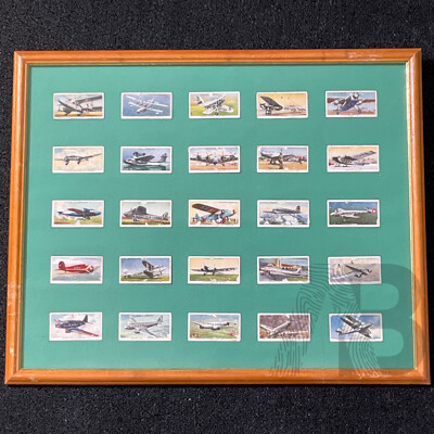 Collection of Vintage John Player & Sons (1930's) International Air Liners Airplane Themed Cigarette Cards - Framed, 44 X 54 Cm (frame)