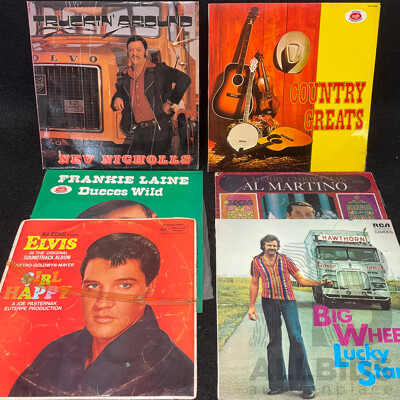Collection of 6 Vintage Vinyl LP Records, Including Elvis Presley's ''Girl Happy'', Frankie Laine's '' Deuces Wild'' Nev Nicholls ''Truckin Around'' and More