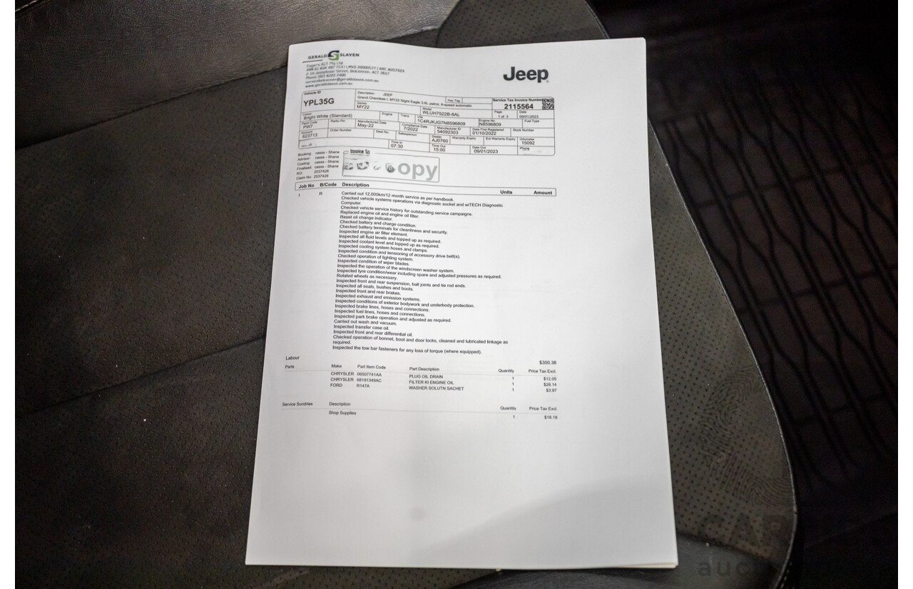 7/2022 Jeep Grand Cherokee L Night Eagle (4x4) WL MY22 4D Wagon Bright White 3.6L V6 - 7 Seater