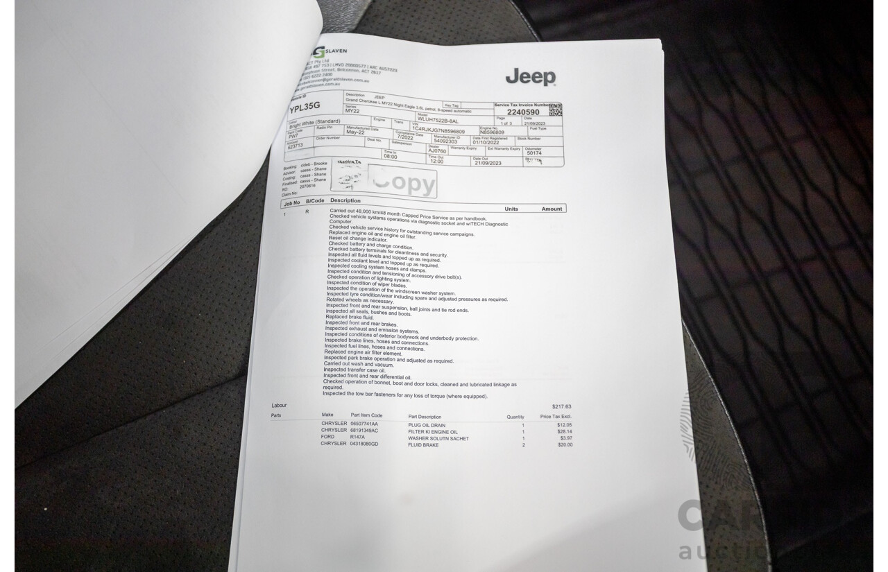 7/2022 Jeep Grand Cherokee L Night Eagle (4x4) WL MY22 4D Wagon Bright White 3.6L V6 - 7 Seater