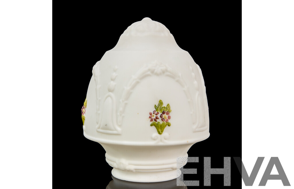 Vintage Milk Glass Lamp Shade with Hand-Painted Embossed Floral