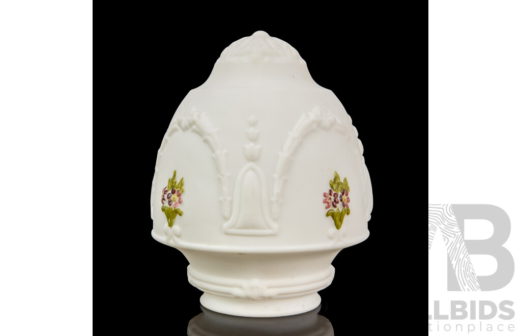 Vintage Milk Glass Lamp Shade with Hand-Painted Embossed Floral