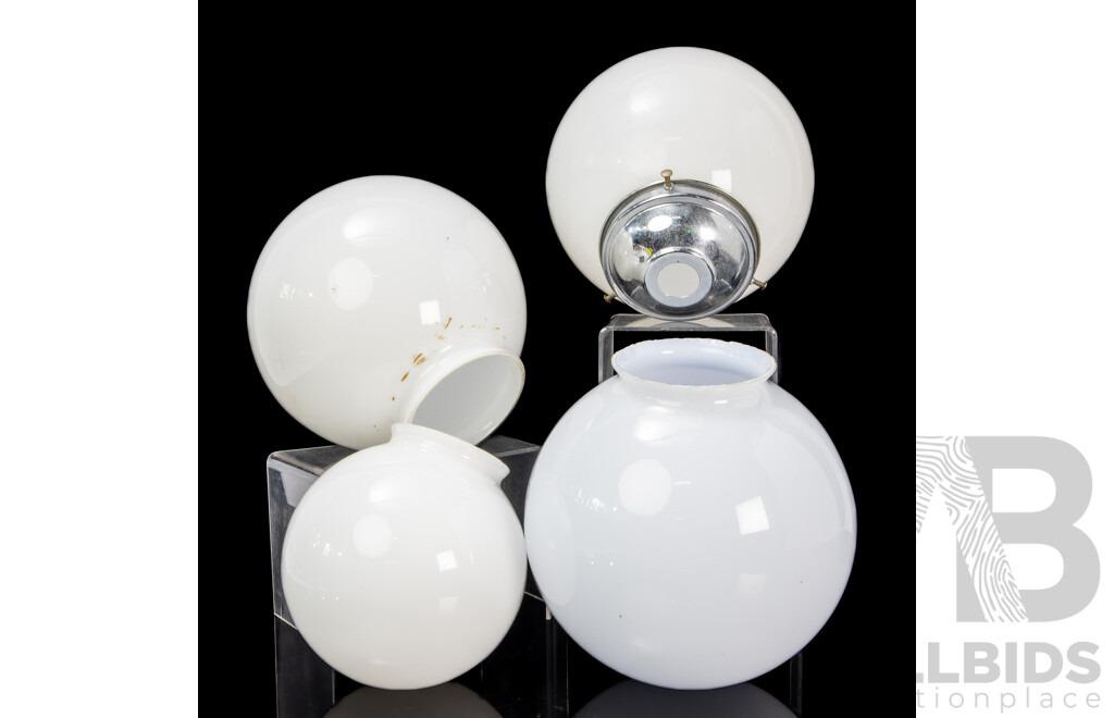 Four Vintage Art Deco Milk Glass Globe Light Shades