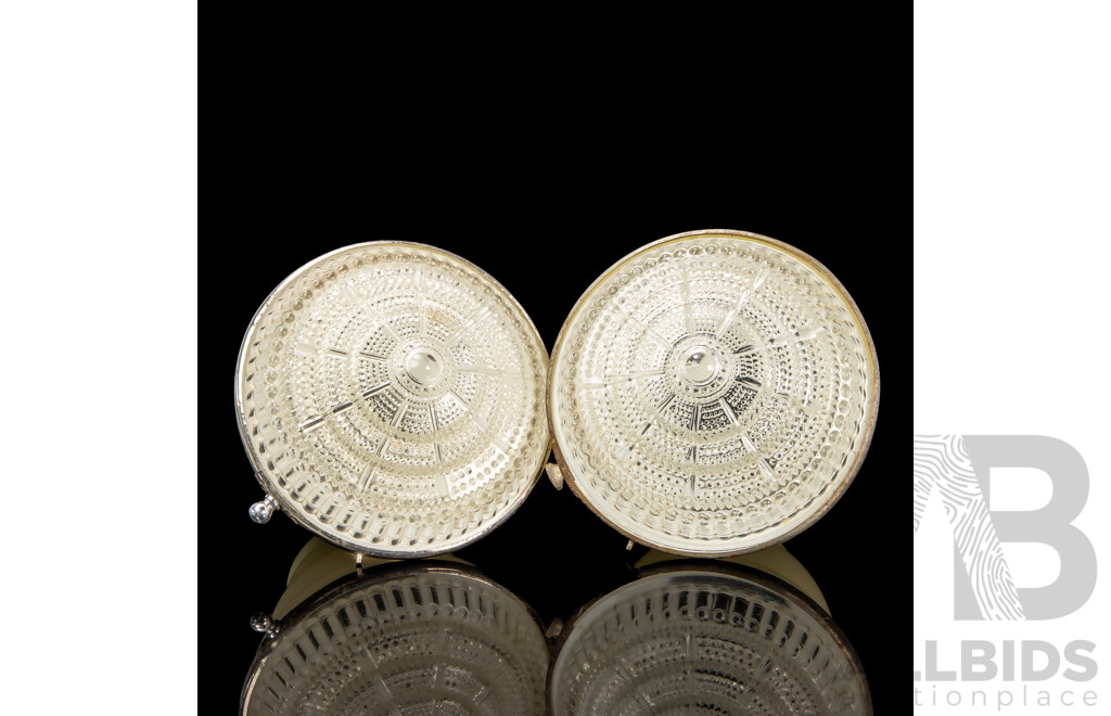 Two Art Deco Cream Glass Ceiling Light Shades with Prismatic Fittings