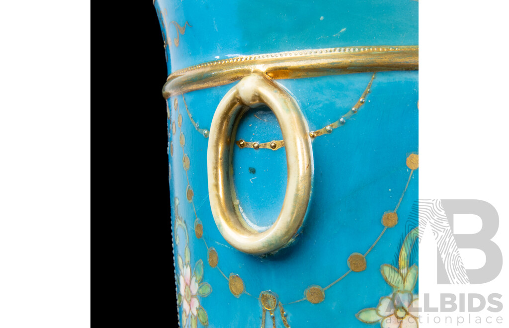 Vintage Noritake Vase with Hand-Painted Gilded Floral Patterns and Rural Cottage Scenes