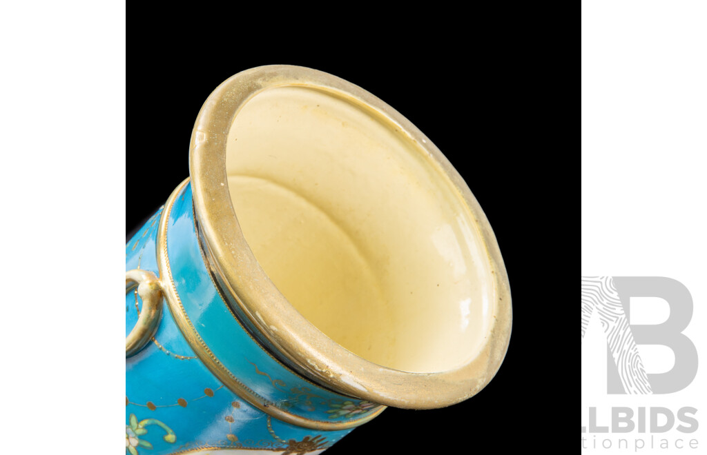 Vintage Noritake Vase with Hand-Painted Gilded Floral Patterns and Rural Cottage Scenes