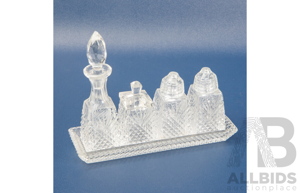 Two Antique Cruet Sets Including Atkin Brothers of Sheffield Swirl Glass and Cut Glass Example