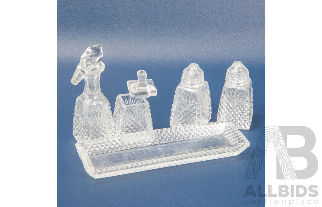 Two Antique Cruet Sets Including Atkin Brothers of Sheffield Swirl Glass and Cut Glass Example