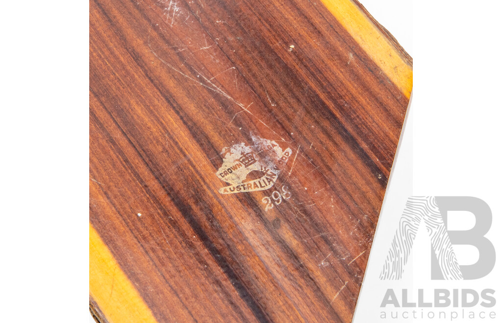 Collection of Vintage Australian Mulga Wood Pieces Including 1947 Adelaide Exhibition Turned Vase, Desk Top Pen Holder, Boomerang Key Dish