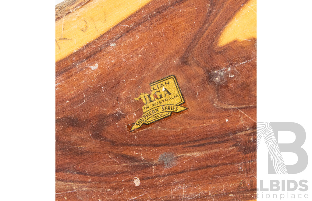 Collection of Vintage Australian Mulga Wood Pieces Including 1947 Adelaide Exhibition Turned Vase, Desk Top Pen Holder, Boomerang Key Dish