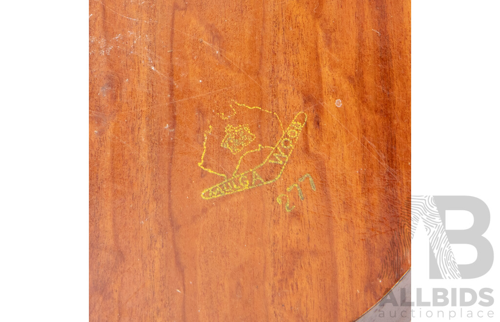 Collection of Vintage Australian Mulga Wood Pieces Including 1947 Adelaide Exhibition Turned Vase, Desk Top Pen Holder, Boomerang Key Dish