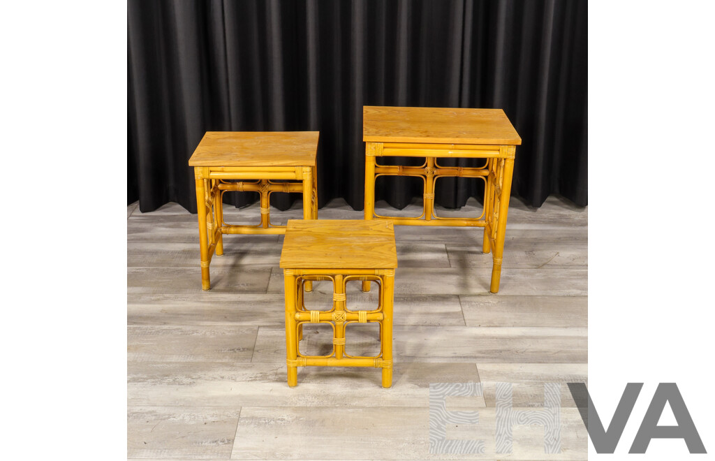 Nest of Three Vintage Cane Side Tables