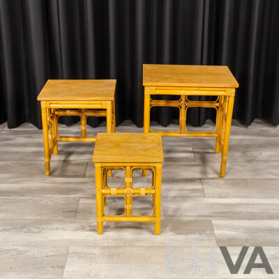 Nest of Three Vintage Cane Side Tables