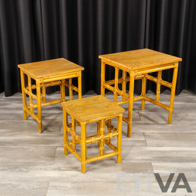 Nest of Three Vintage Cane Side Tables