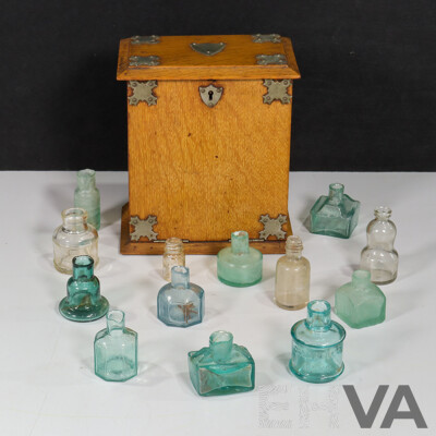 Vintage Desktop Stationary Cabinet with Assortment of Ink Bottles