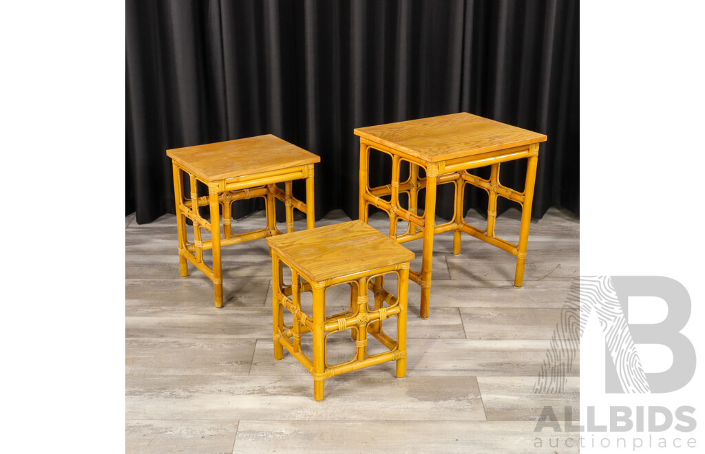 Nest of Three Vintage Cane Side Tables