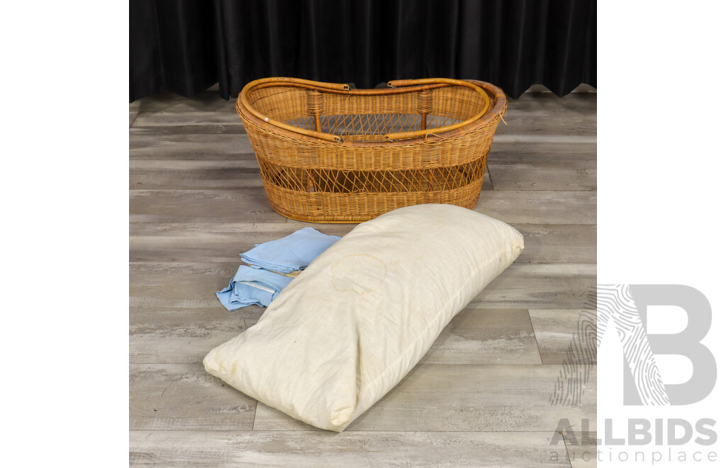 Vintage Cane Bassinet with Haberdashery