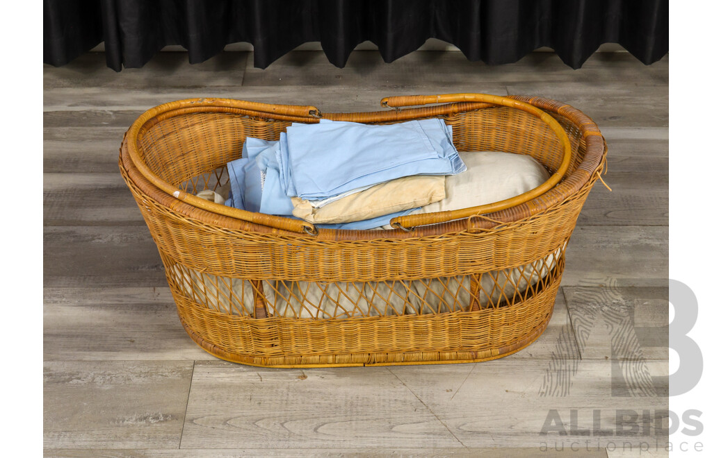 Vintage Cane Bassinet with Haberdashery