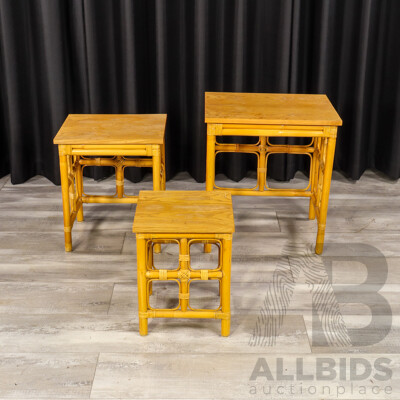 Nest of Three Vintage Cane Side Tables