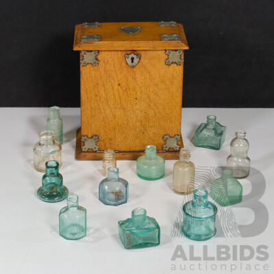 Vintage Desktop Stationary Cabinet with Assortment of Ink Bottles