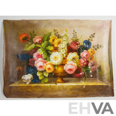 Artists Unknown, (20th Century), Opulent Flower Arrangement I & II, Pair of Oil on Canvas Clothes Unstretched, 70 x 100 & 100 x 70 cms (2)