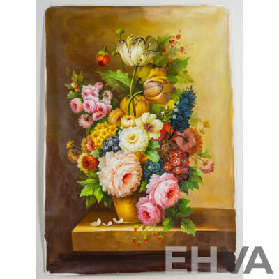 Artists Unknown, (20th Century), Opulent Flower Arrangement I & II, Pair of Oil on Canvas Clothes Unstretched, 70 x 100 & 100 x 70 cms (2)