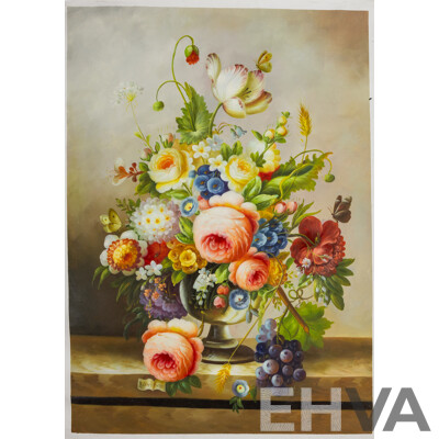 Artists Unknown, (20th Century), Flower Dreams I, II & III,  Lovely Trio of Oil on Canvas Clothes Unstretched, 103 x 69 (x2) & 103 x 72 cm (3)