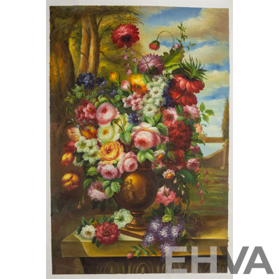 Artists Unknown, (20th Century), Flower Dreams I, II & III,  Lovely Trio of Oil on Canvas Clothes Unstretched, 103 x 69 (x2) & 103 x 72 cm (3)