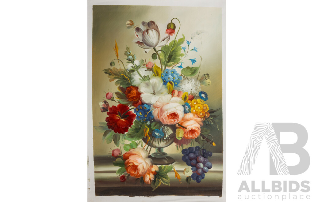 Artists Unknown, (20th Century), Flower Dreams I, II & III,  Lovely Trio of Oil on Canvas Clothes Unstretched, 103 x 69 (x2) & 103 x 72 cm (3)