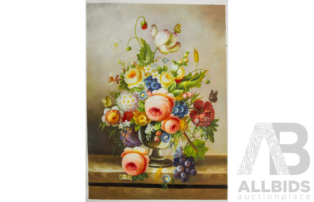 Artists Unknown, (20th Century), Flower Dreams I, II & III,  Lovely Trio of Oil on Canvas Clothes Unstretched, 103 x 69 (x2) & 103 x 72 cm (3)