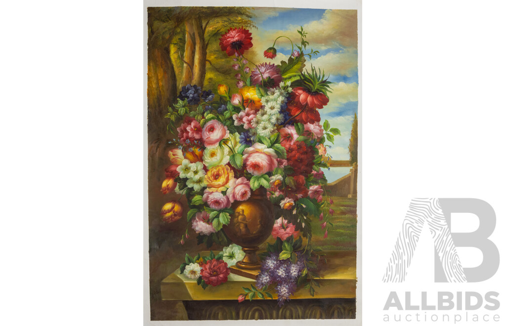 Artists Unknown, (20th Century), Flower Dreams I, II & III,  Lovely Trio of Oil on Canvas Clothes Unstretched, 103 x 69 (x2) & 103 x 72 cm (3)