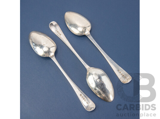 Three Sterling Silver Spoons Including Two Peter, Ann & William Bateman, London 1796, 1802 and John Le Gallais, London 1848 .925