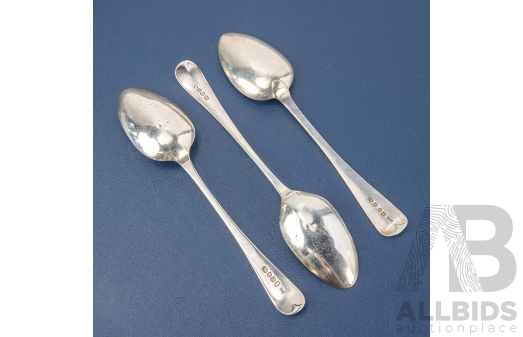 Three Sterling Silver Spoons Including Two Peter, Ann & William Bateman, London 1796, 1802 and John Le Gallais, London 1848 .925