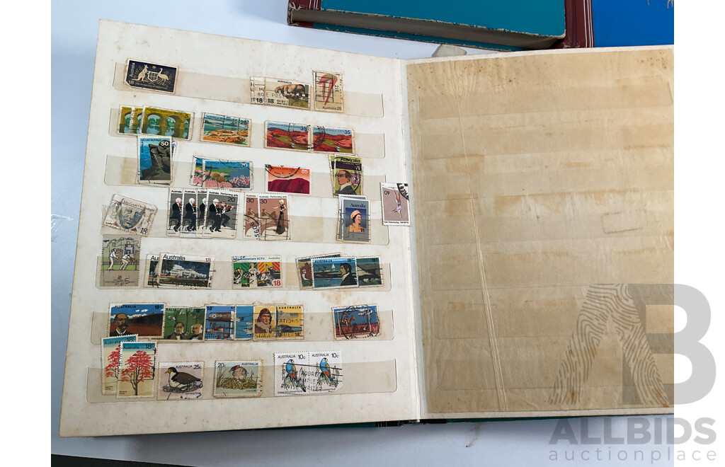 Three Vintage Stamp Albums Including Australian Predecimal, Samoa, Mauritius, Panama, Spain, Denmark, Switzerland, Brazil, Germany, Singapore, Malaya, Malta and More