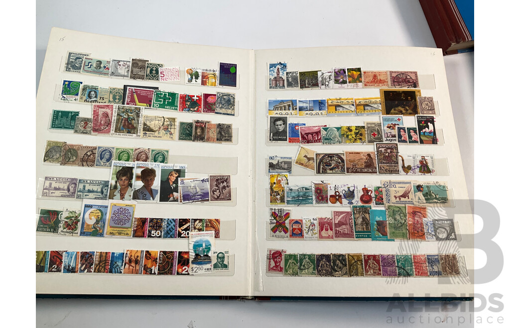 Three Vintage Stamp Albums Including Australian Predecimal, Samoa, Mauritius, Panama, Spain, Denmark, Switzerland, Brazil, Germany, Singapore, Malaya, Malta and More