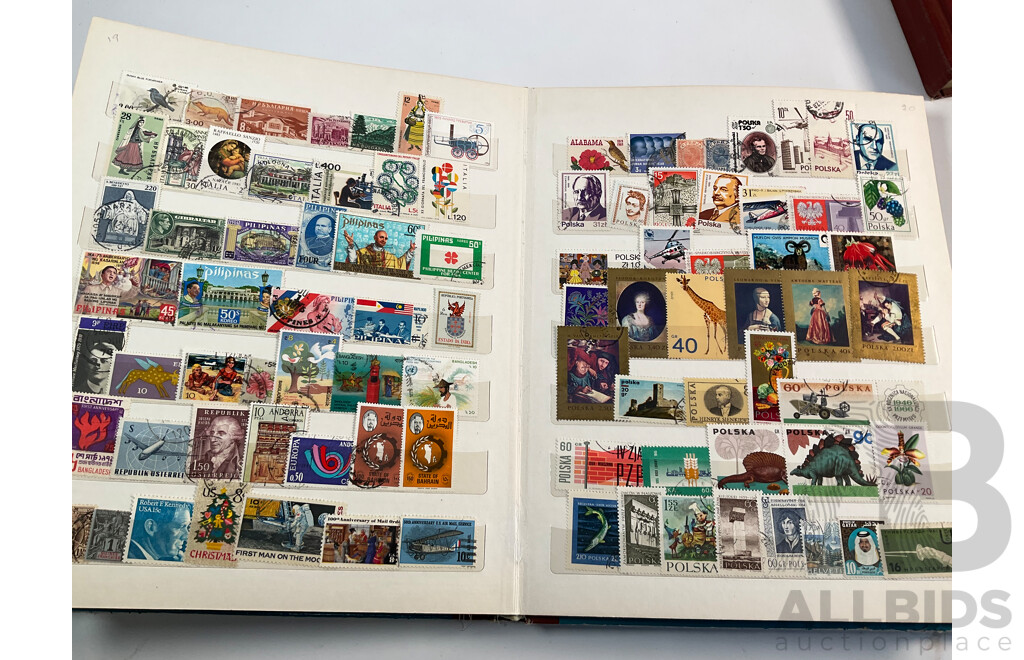 Three Vintage Stamp Albums Including Australian Predecimal, Samoa, Mauritius, Panama, Spain, Denmark, Switzerland, Brazil, Germany, Singapore, Malaya, Malta and More