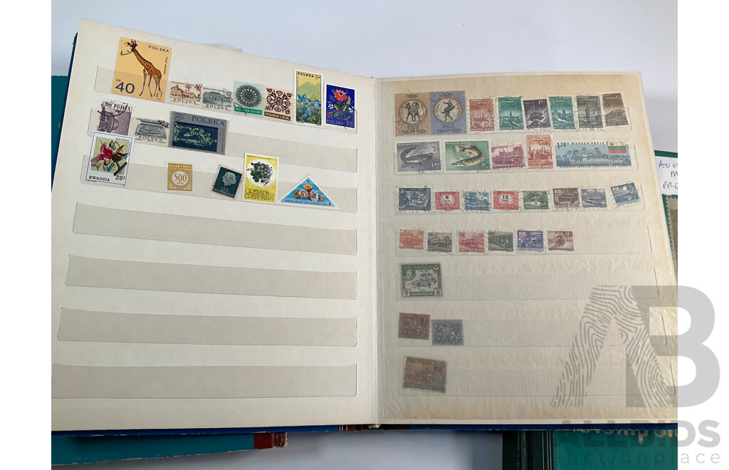 Three Vintage Stamp Albums Including Australian Predecimal, Samoa, Mauritius, Panama, Spain, Denmark, Switzerland, Brazil, Germany, Singapore, Malaya, Malta and More