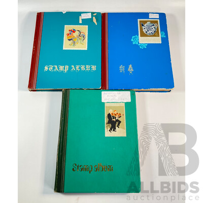 Three Vintage Stamp Albums Including Australian Predecimal, Samoa, Mauritius, Panama, Spain, Denmark, Switzerland, Brazil, Germany, Singapore, Malaya, Malta and More