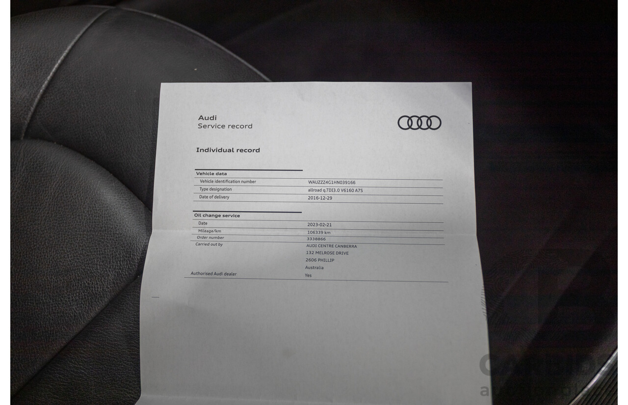 2/2017 Audi A6 Allroad Quattro TDI (AWD) 4GH MY17 4D Wagon Tornado Gray Metallic Turbo Diesel 3.0L