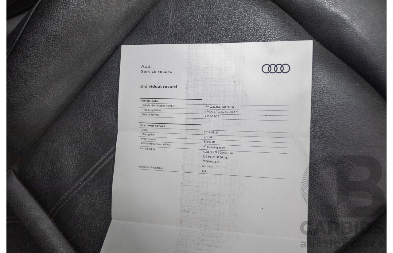 2/2017 Audi A6 Allroad Quattro TDI (AWD) 4GH MY17 4D Wagon Tornado Gray Metallic Turbo Diesel 3.0L