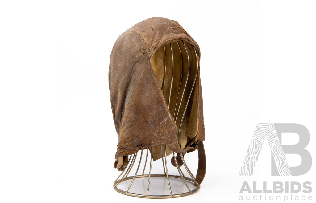 Vintage Leather Type B-3 US Air Corps Flying Helmet with Image of a Avro Lancaster