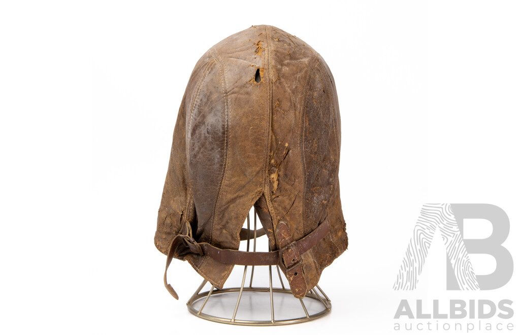 Vintage Leather Type B-3 US Air Corps Flying Helmet with Image of a Avro Lancaster